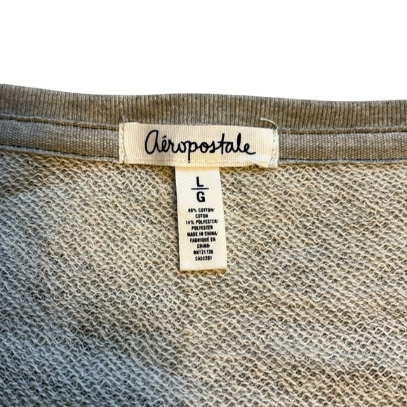 Aeropostale V-Neck Graphic Sweatshirt Black Lettering Long Sleeve Gray Size L - Picture 4 of 5